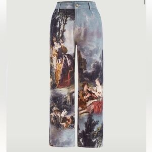 Artistic Print Wide-Leg Jeans